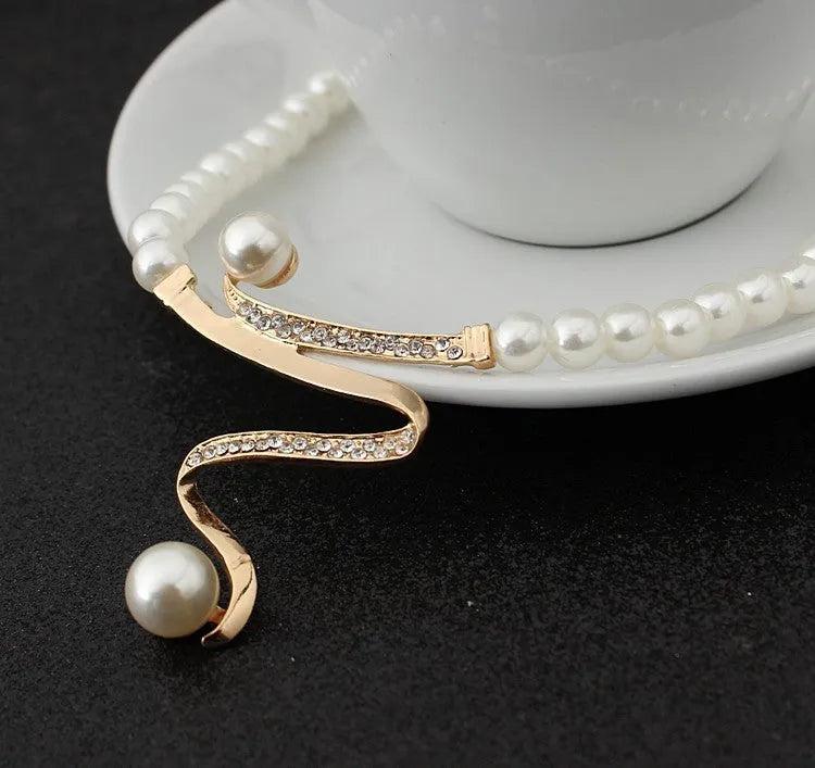 European fashion crystal pearl necklace earrings set for bride wedding wholesale CMT058