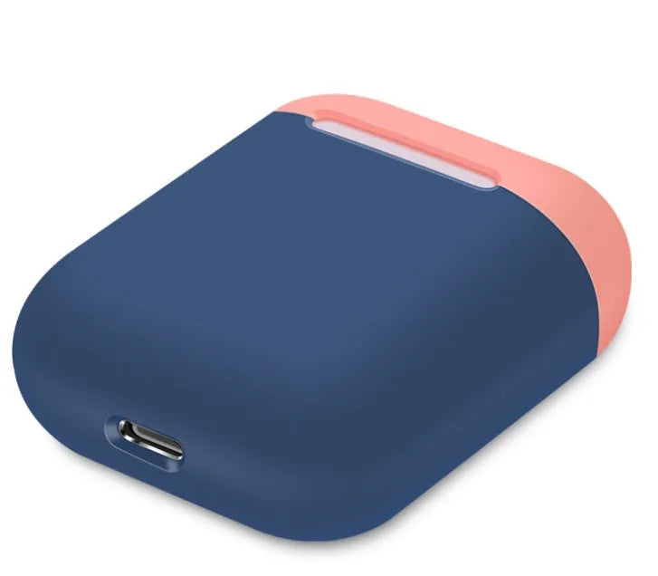 Silicone protective cover for Apple AirPods charging case in a split style design, shown in a selection of colours.