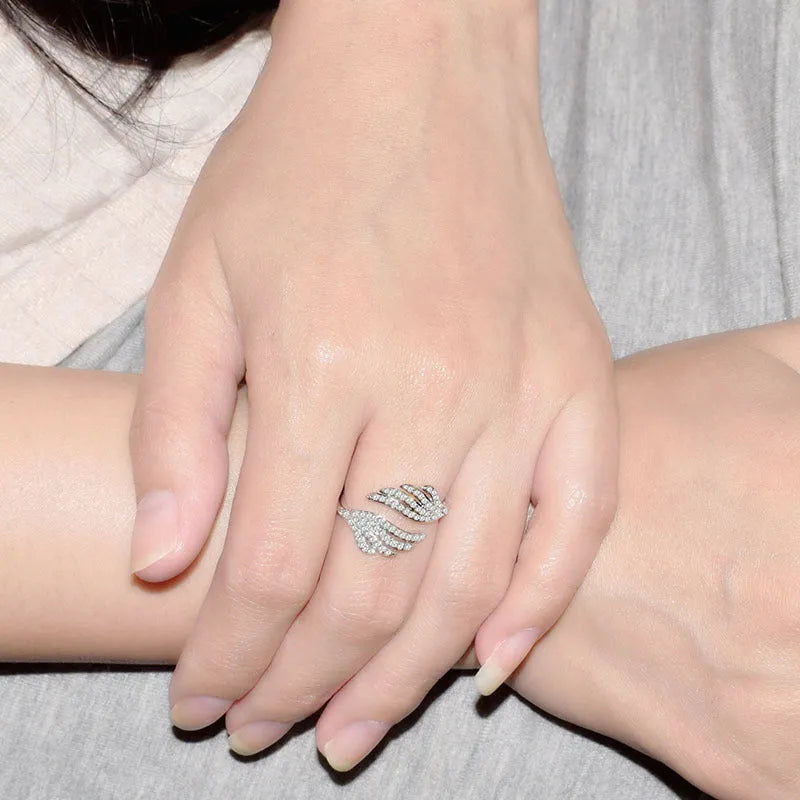 Silver electroplated winged ring for women in Japanese and Korean style, single ring
