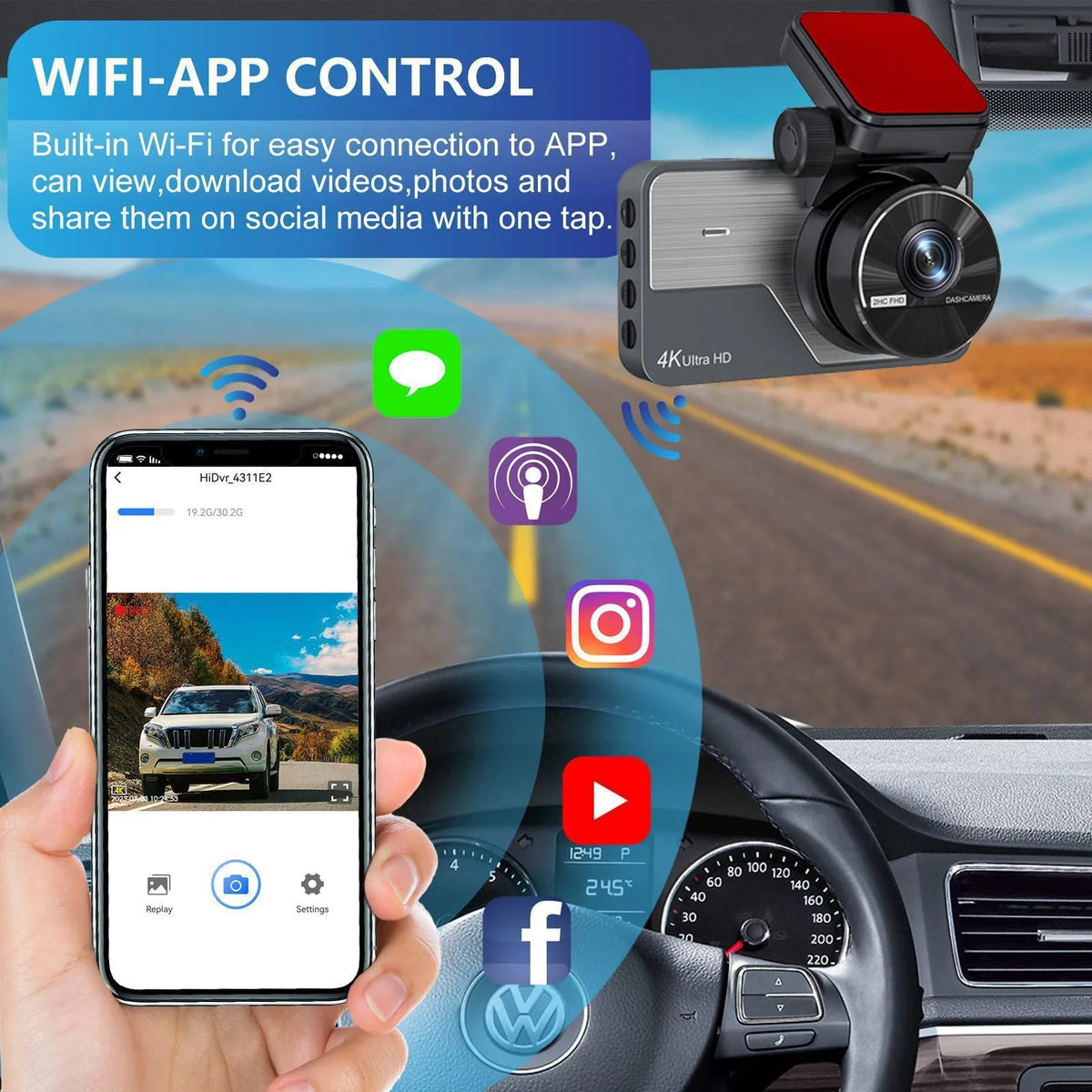 4K driving recorder with 3.0-inch screen, front and rear dual camera, night vision and GPS options