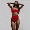 Ladies three-point bikini swimsuit solid colour with padding in front view on white background