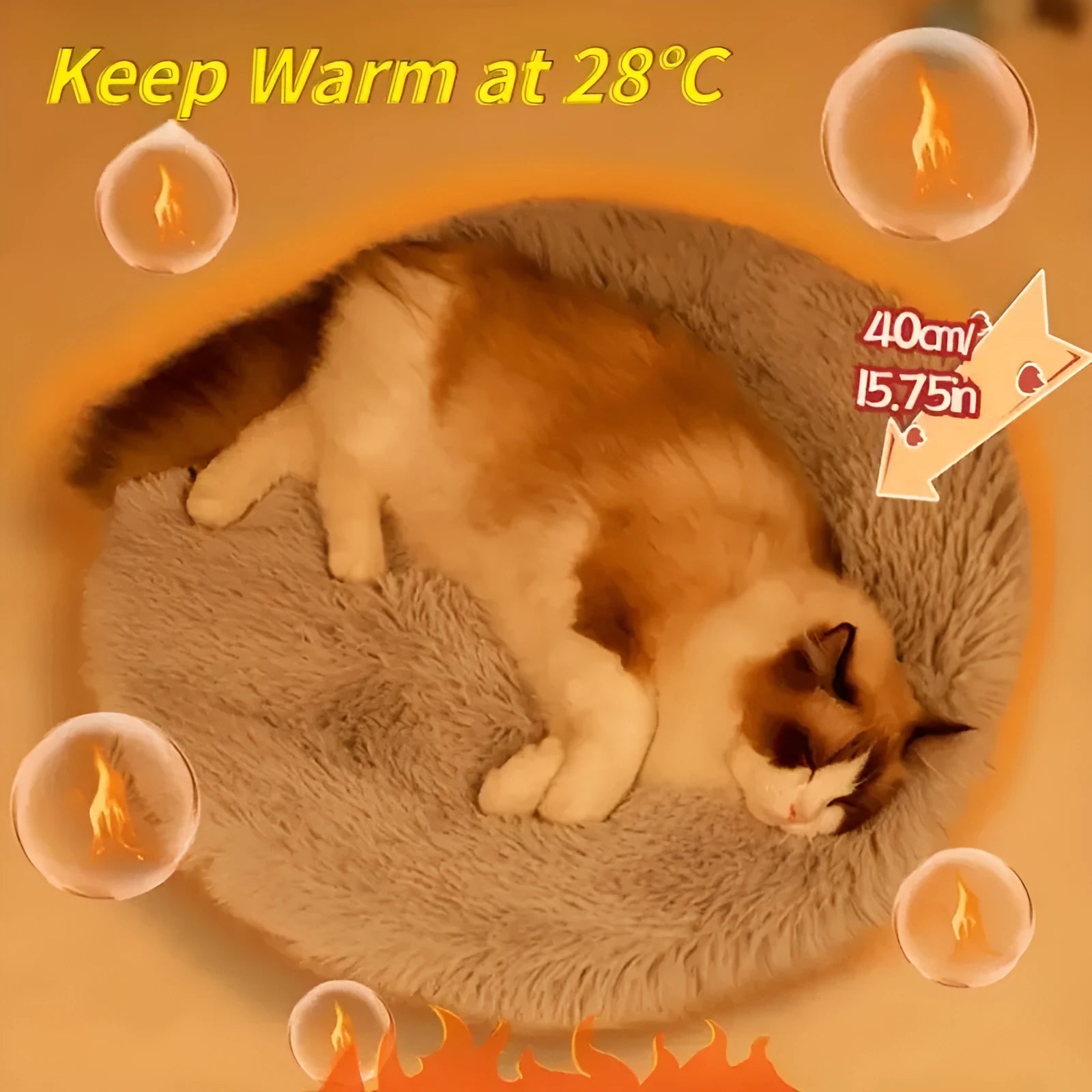 Cat smart electric blanket in 40cm diameter with three-speed constant temperature control, cloth surface, available in multiple colours