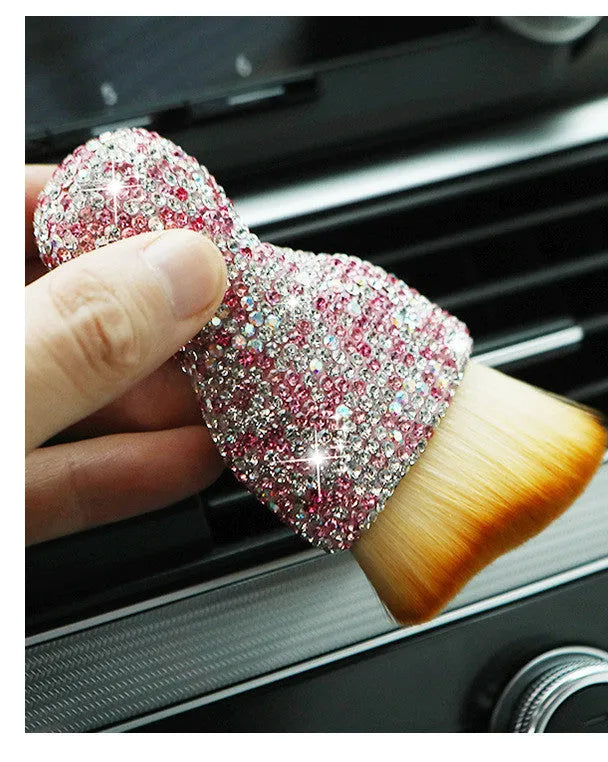 Car interior cleaning brush with PVC bristles in white, pink, and black colour options