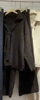 Sweater suit two-piece set with knit top and casual trousers in acrylic fibre imitation cashmere fabric