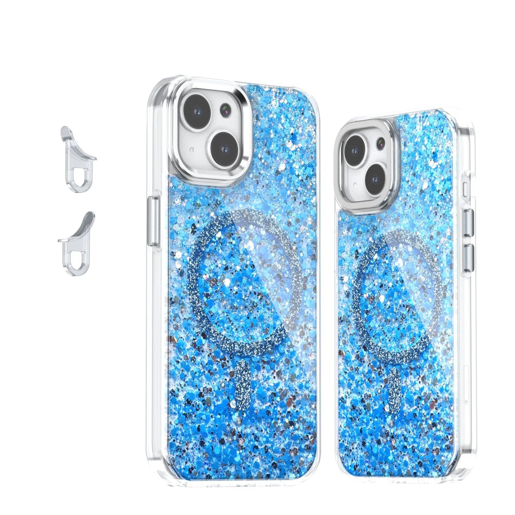 Creative glitter sequins epoxy magnetic phone case for iPhone, transparent back, TPU, available in multiple colours compatible with IP12 to IP16 series