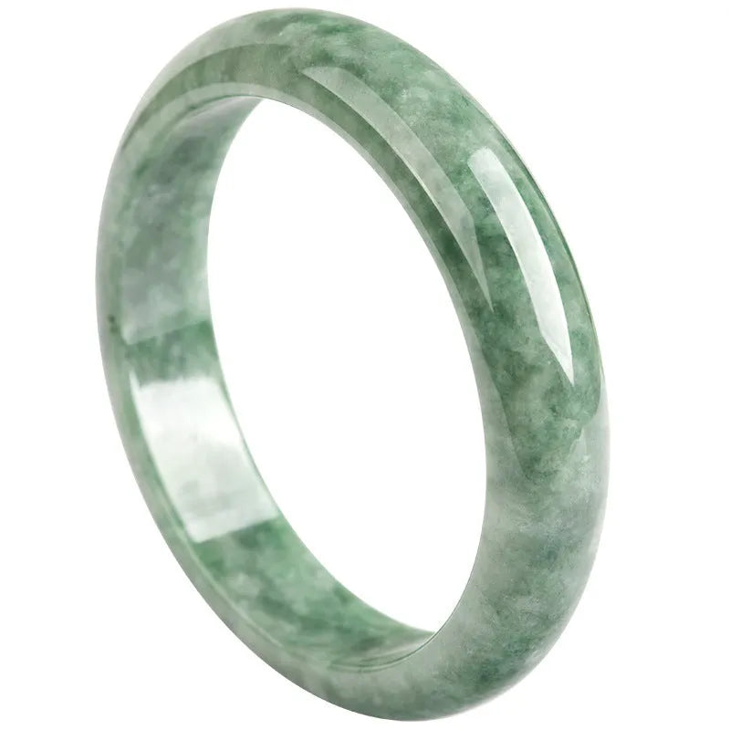 Natural emerald bean green ring bracelet for women, deep pea green colour, simple style, on white background
