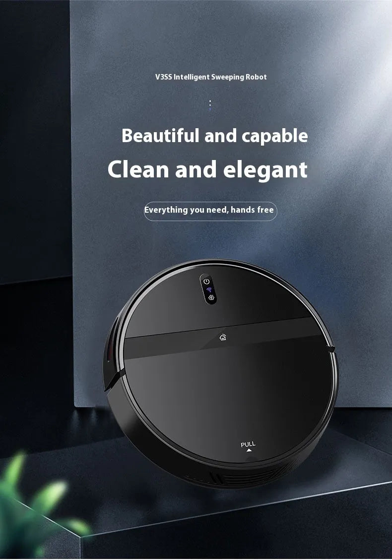 Automatic household sweeping robot in black with brushless motor and 600ml dustbin on hard floor