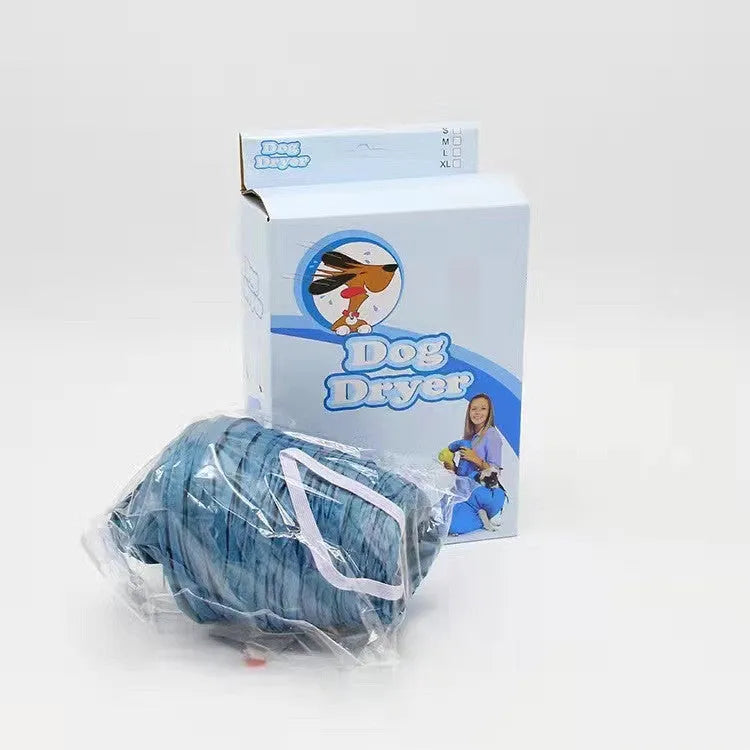 Blue high-density Oxford cloth pet drying bag for dogs and cats after baths, shown in size L