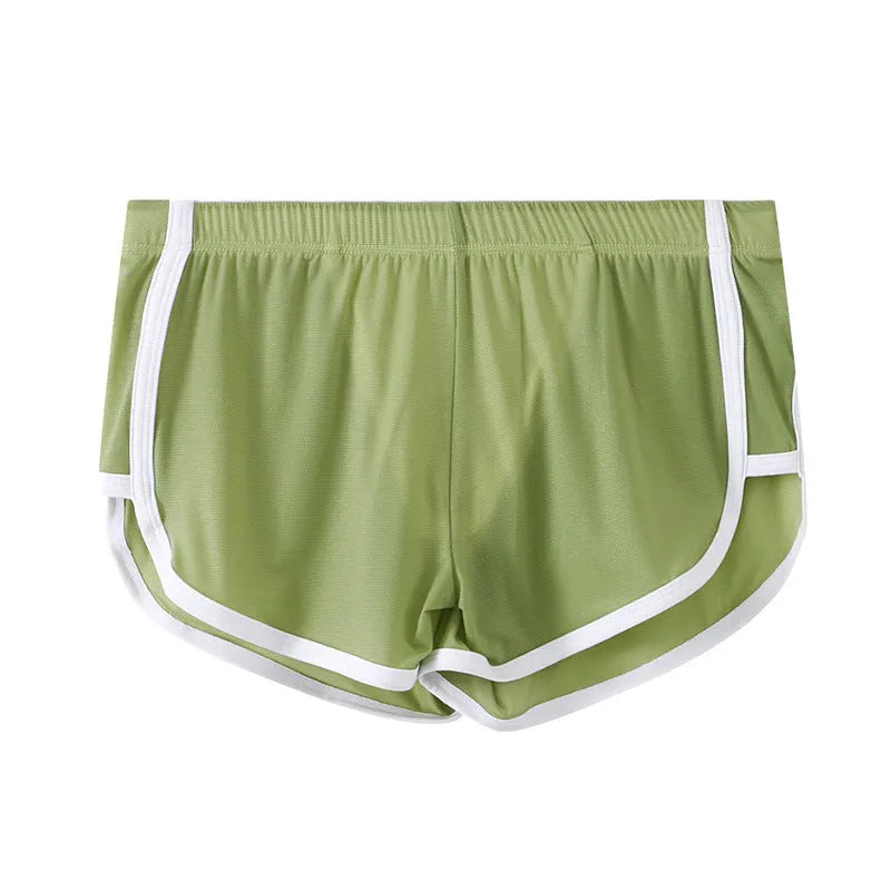 Men's ice silk mesh boxer shorts in various colours on a white background.