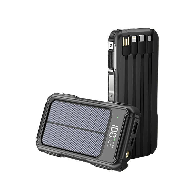 Military grade power bank in black, green, or orange showing compact size and USB ports.