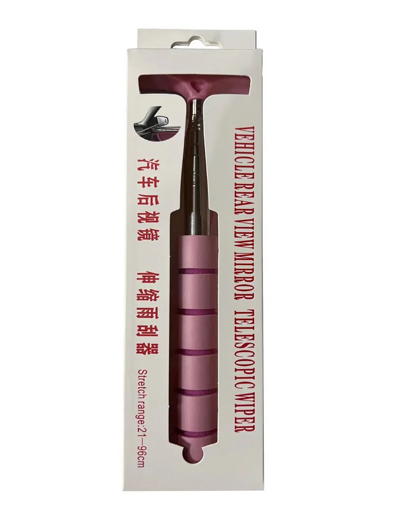 Retractable stainless steel car rearview mirror wiper extended to show 100cm length and rubber blade.