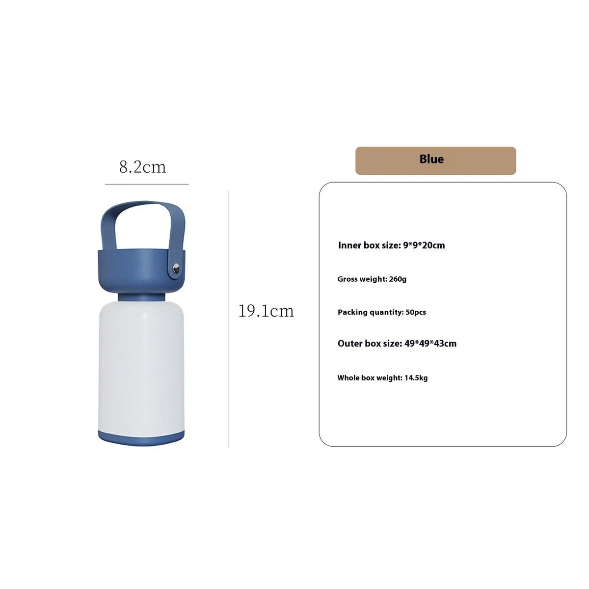 Portable LED camping lantern in blue or brown yellow, USB rechargeable, waterproof, ≤36V, for outdoor use