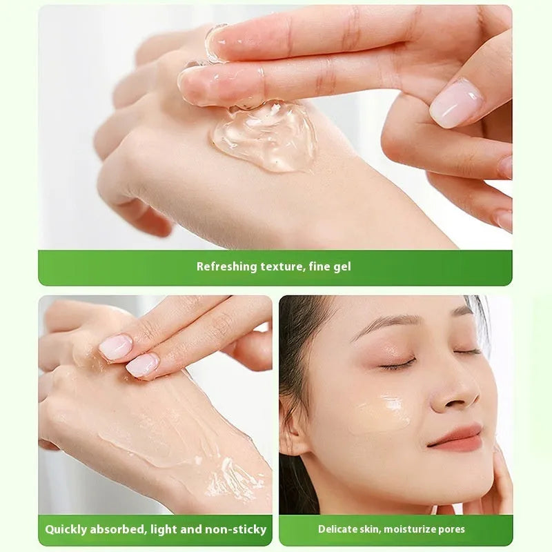 300g aloe vera gel in white pump bottle with green accents