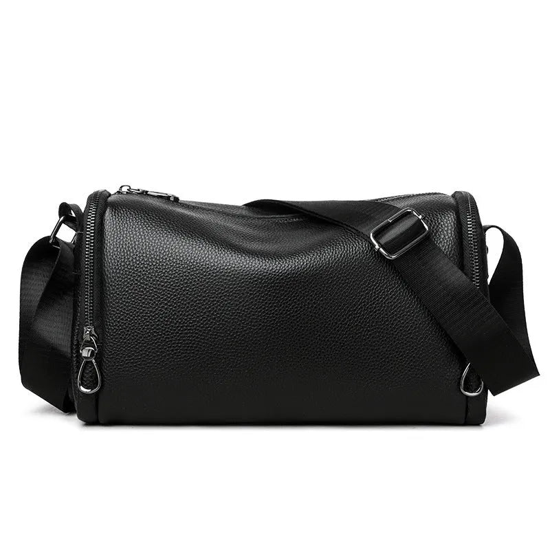 Genuine leather crossbody cowhide shoulder bag for men in brown colour with stitching detail