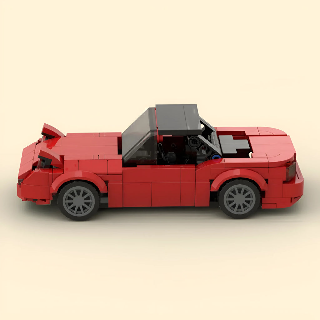 Small particle plastic building blocks sports car model in red colour 16.4 cm long