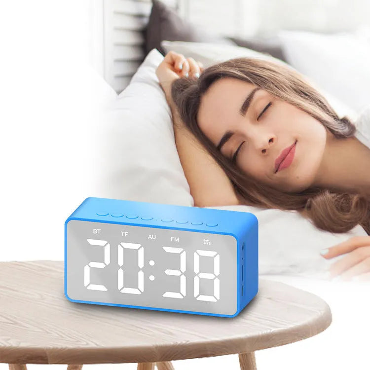 BT506 alarm clock Bluetooth speaker in black with digital display and control buttons