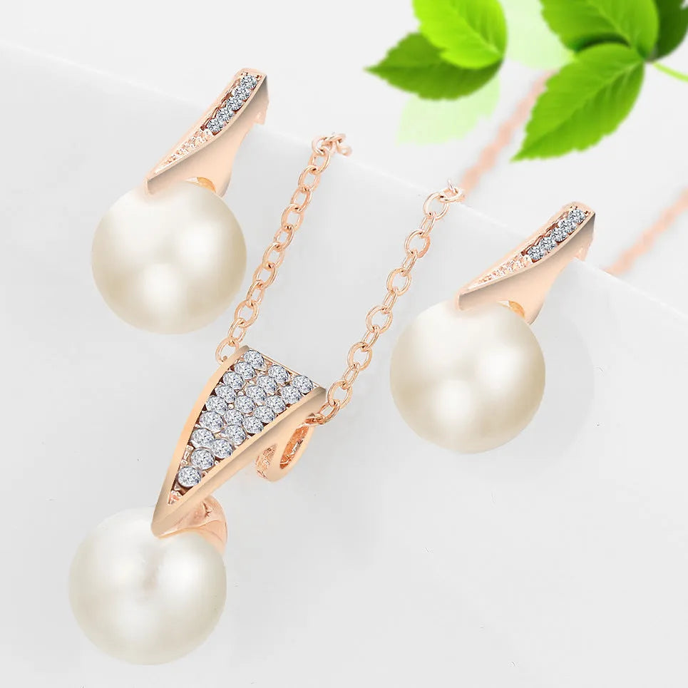 Pearl necklace earring set for wedding banquet, diamond crystal pearl, electroplated finish, women's jewellery