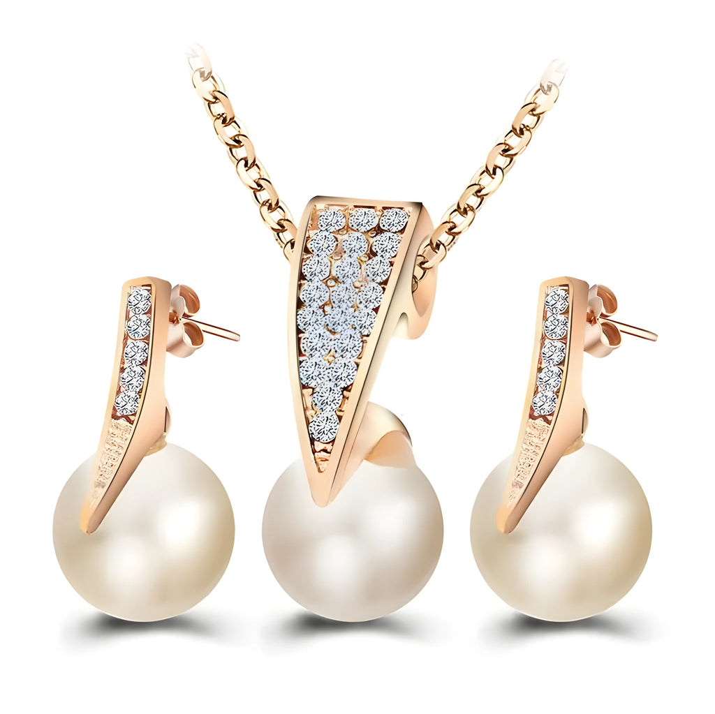 Pearl necklace earring set for wedding banquet, diamond crystal pearl, electroplated finish, women's jewellery