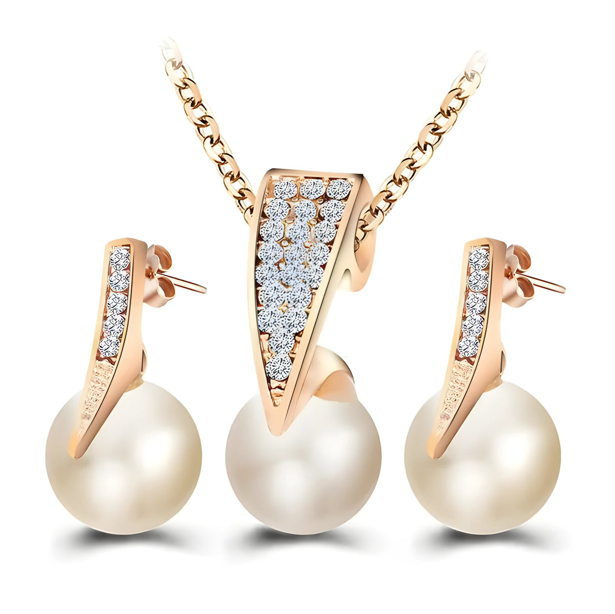 Pearl necklace earring set for wedding banquet, diamond crystal pearl, electroplated finish, women's jewellery