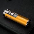 Cylindrical metal inflatable four-straight cigar lighter in zinc alloy, 89x26x28mm, available in five colours