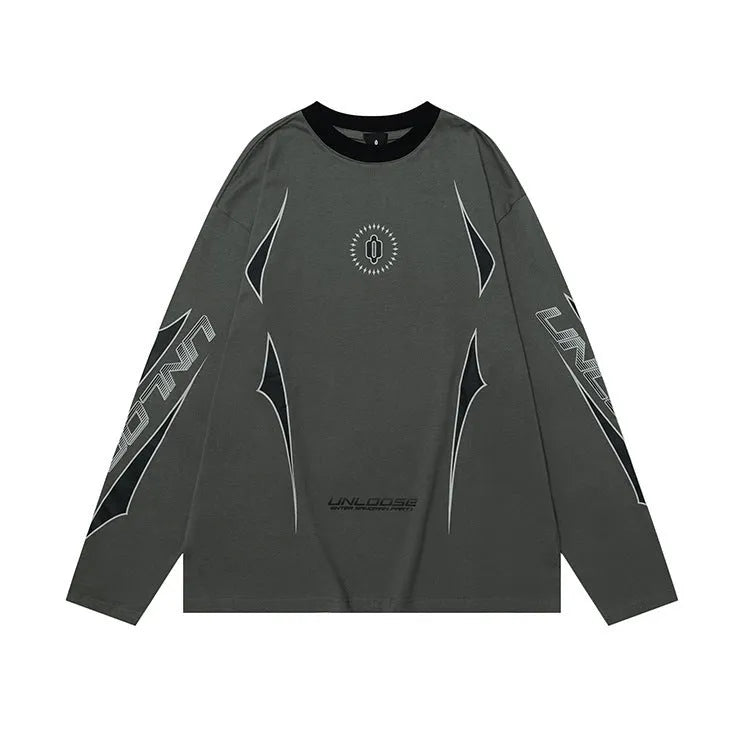 Men's grey cotton drop shoulder sweatshirt with letter pattern and loose fit