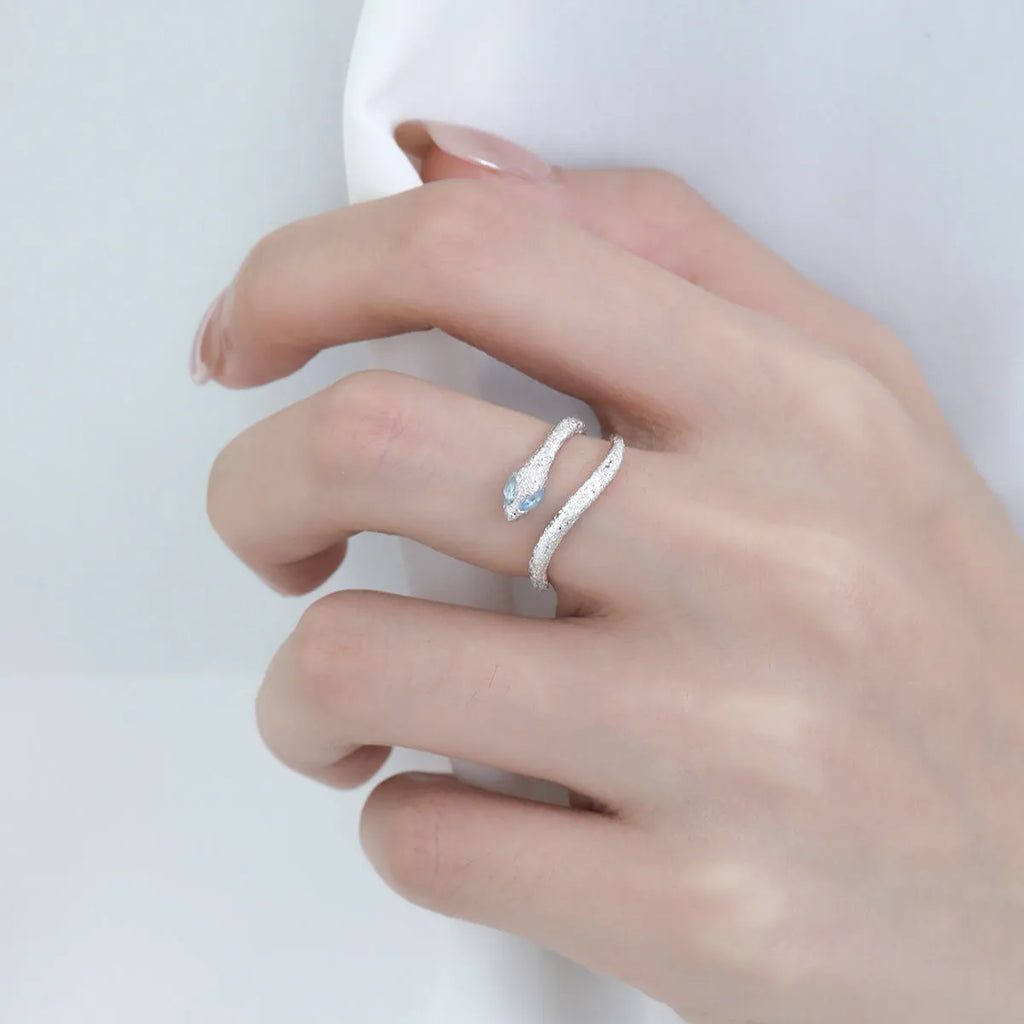 Adjustable snake ring women's jewellery with electroplated silver construction and white gold colour finish