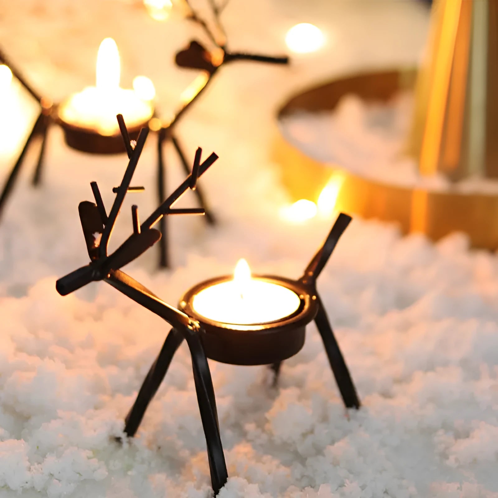 Iron Christmas deer candlestick holder with traditional elk design in black colour