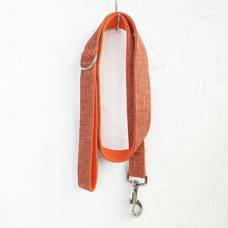 Double-layer thick pet leash set with adjustable polyester collar and metal buckle