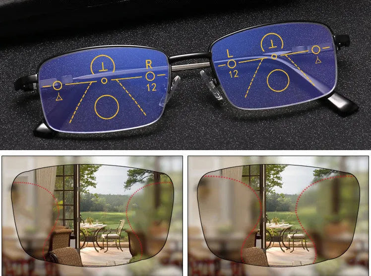 Black metal frame dual-use presbyopia glasses for men with clip-on resin lenses