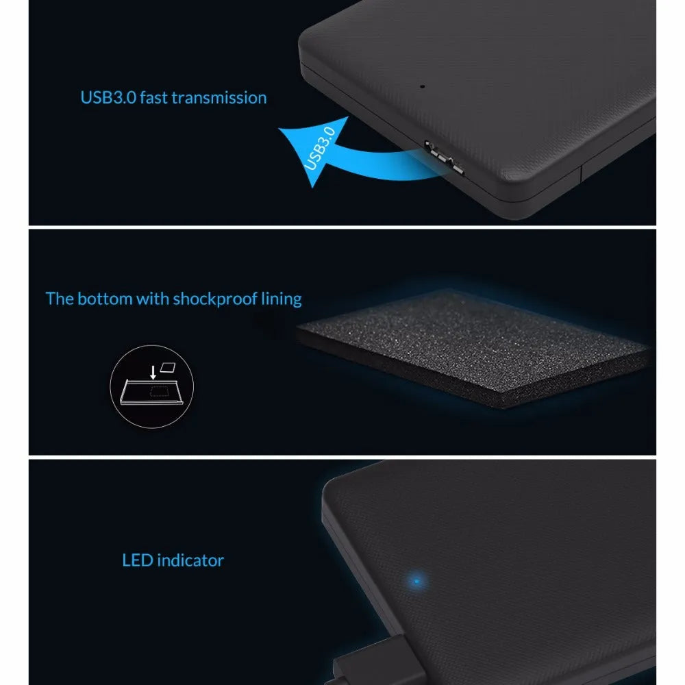 ORICO 2577U3 black external hard drive enclosure for 2.5-inch SATA HDD with USB 3.0 interface