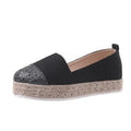 Plus size canvas flat shoes in Black colour with round toe and lace-up design
