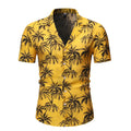 Men's loose lapel print top in light blue, long sleeves, casual polyester shirt