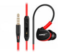 Red ear-hook wired headset with microphone and 3.5mm plug on a 1.2m cable.