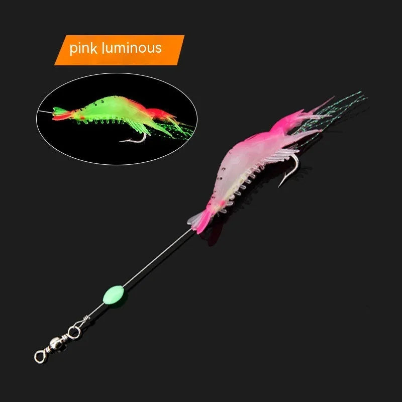 Soft plastic fishing lure set with hooks in six colour variations including luminous options