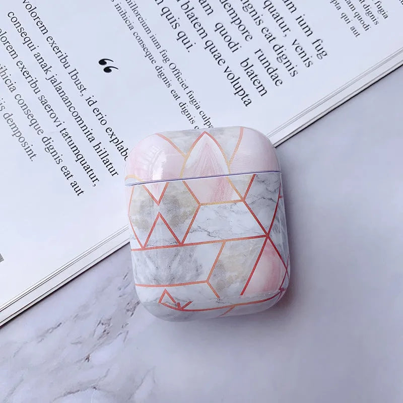 White marble hard PC protective case for Apple AirPods 1 and 2 charging case