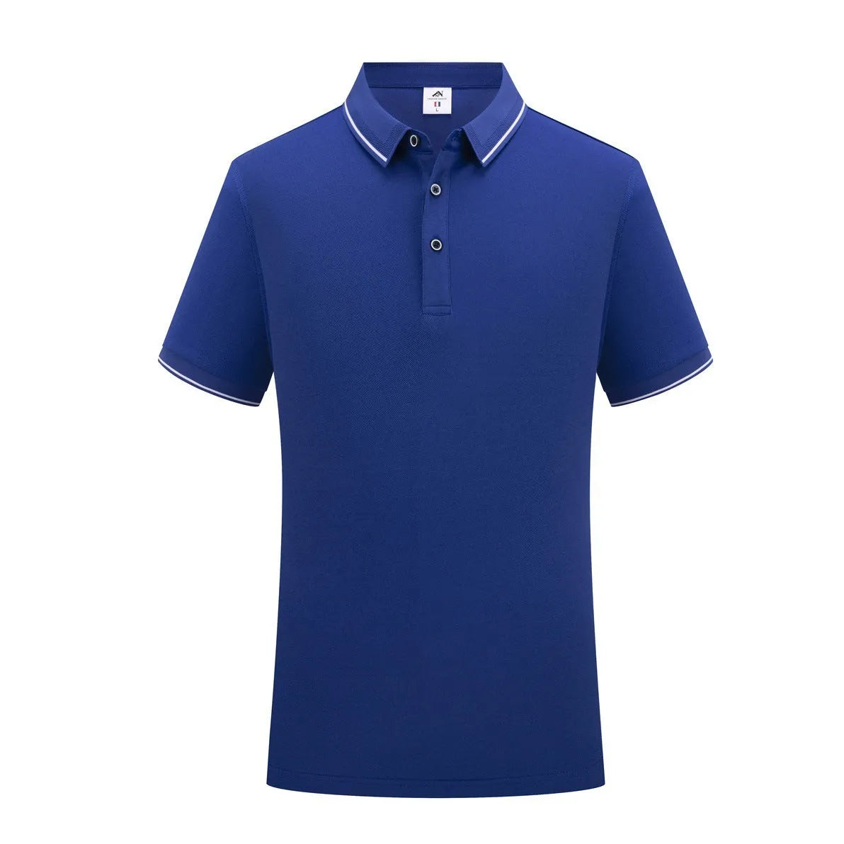 Short-sleeved beautician polo shirt with asymmetric colour panels in cool silk cotton fabric