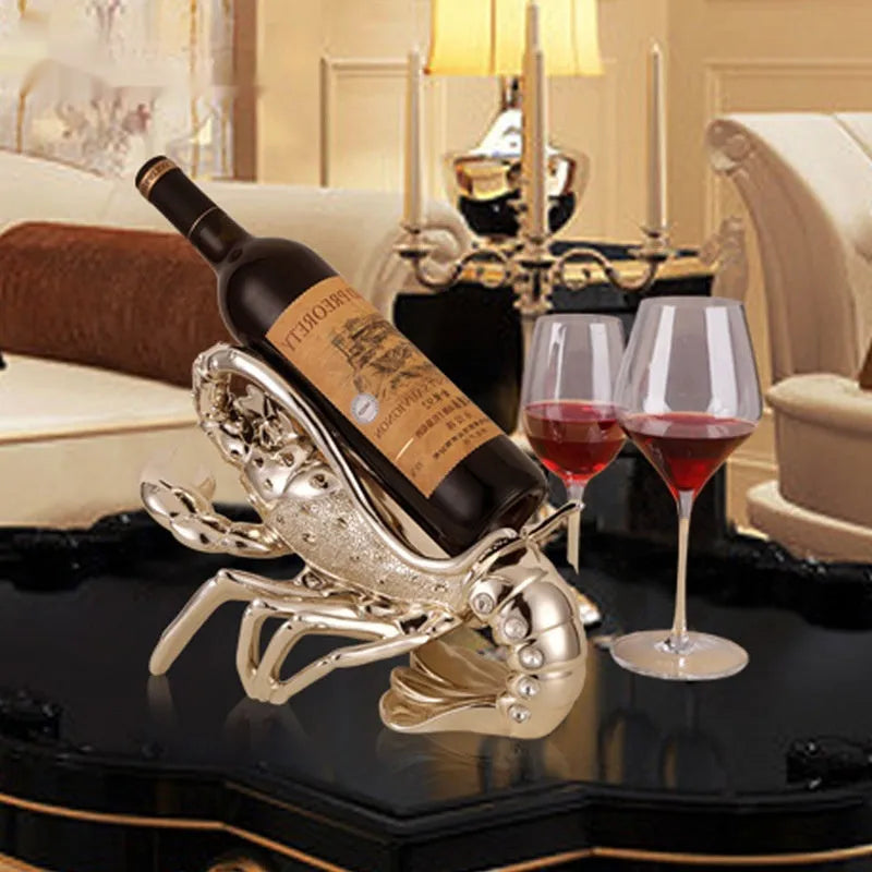 Lobster-shaped wine rack ornament in metallic rose gold or elegant silver colour