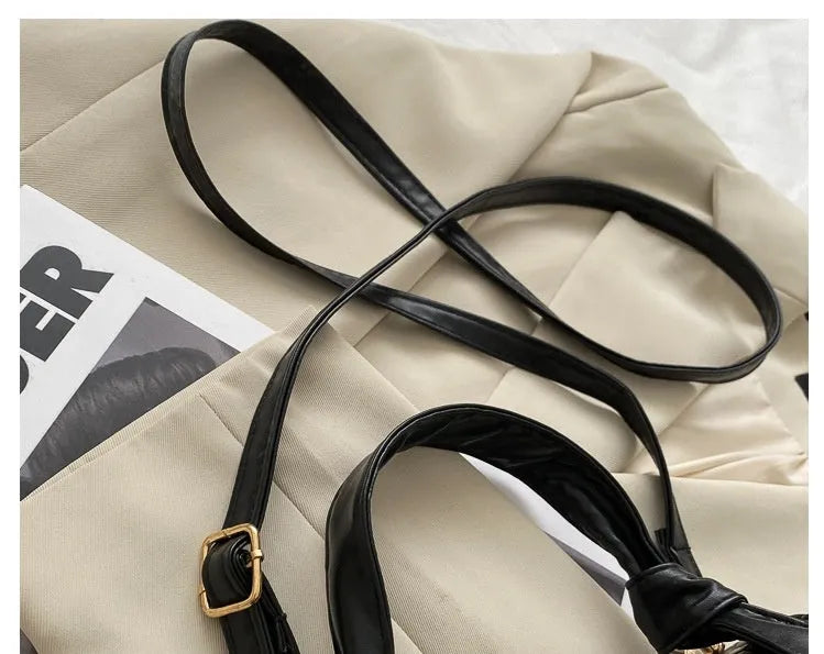 Women's small square retro armpit bag in black with stone pattern PU exterior and magnetic buckle