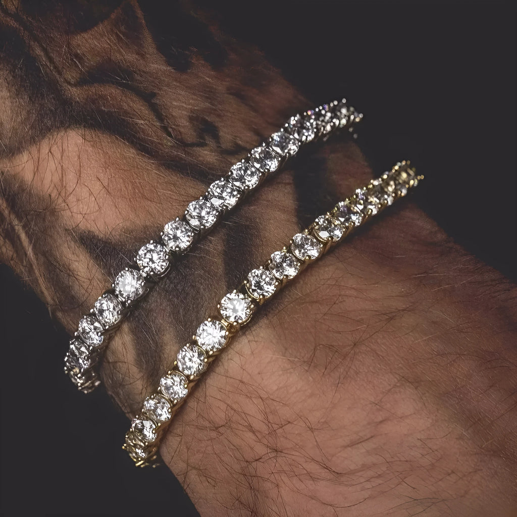 Men's hip hop bracelet with single row rhinestones geometric chain design in five colour options