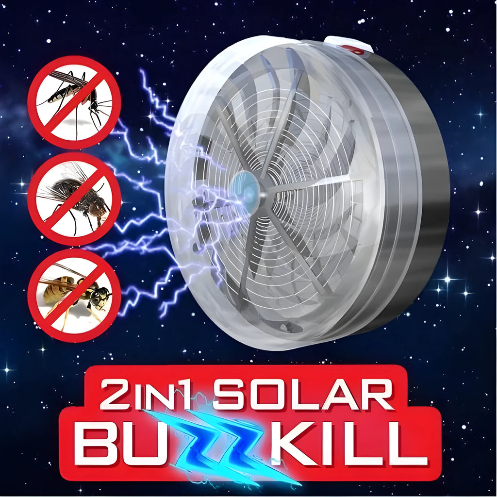 Solar bug zapper with blue UV light, electric grid, and included rechargeable batteries for indoor outdoor pest control