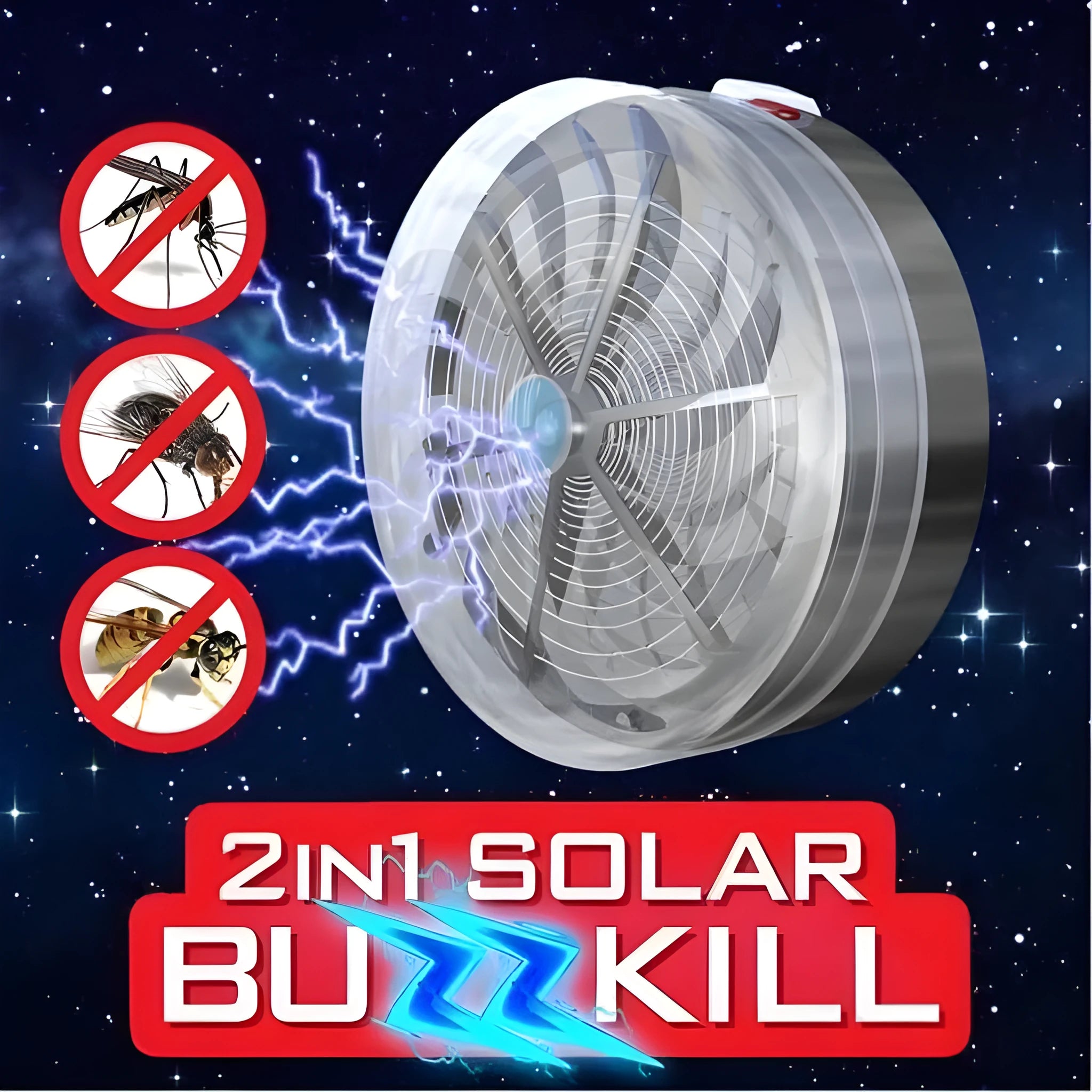 Solar bug zapper with blue UV light, electric grid, and included rechargeable batteries for indoor outdoor pest control