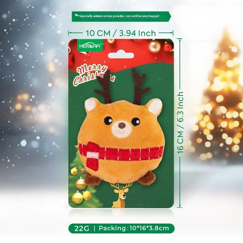 Christmas cat plush toy with catnip in festive designs including Santa Claus, Christmas Elk, Christmas Tree and Smiling Face Egg