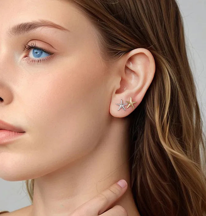 925 silver starfish stud earrings in gold or silver fresh style