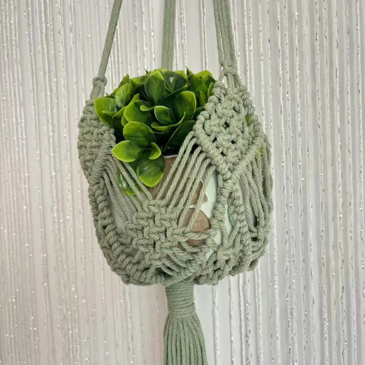 Hand-woven flower pot with net pocket extension cord in various colour options