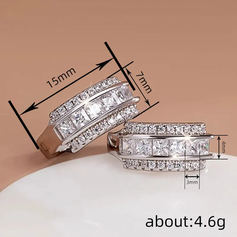 Square inlaid zircon earrings for women copper geometric quadrilateral white gold colour