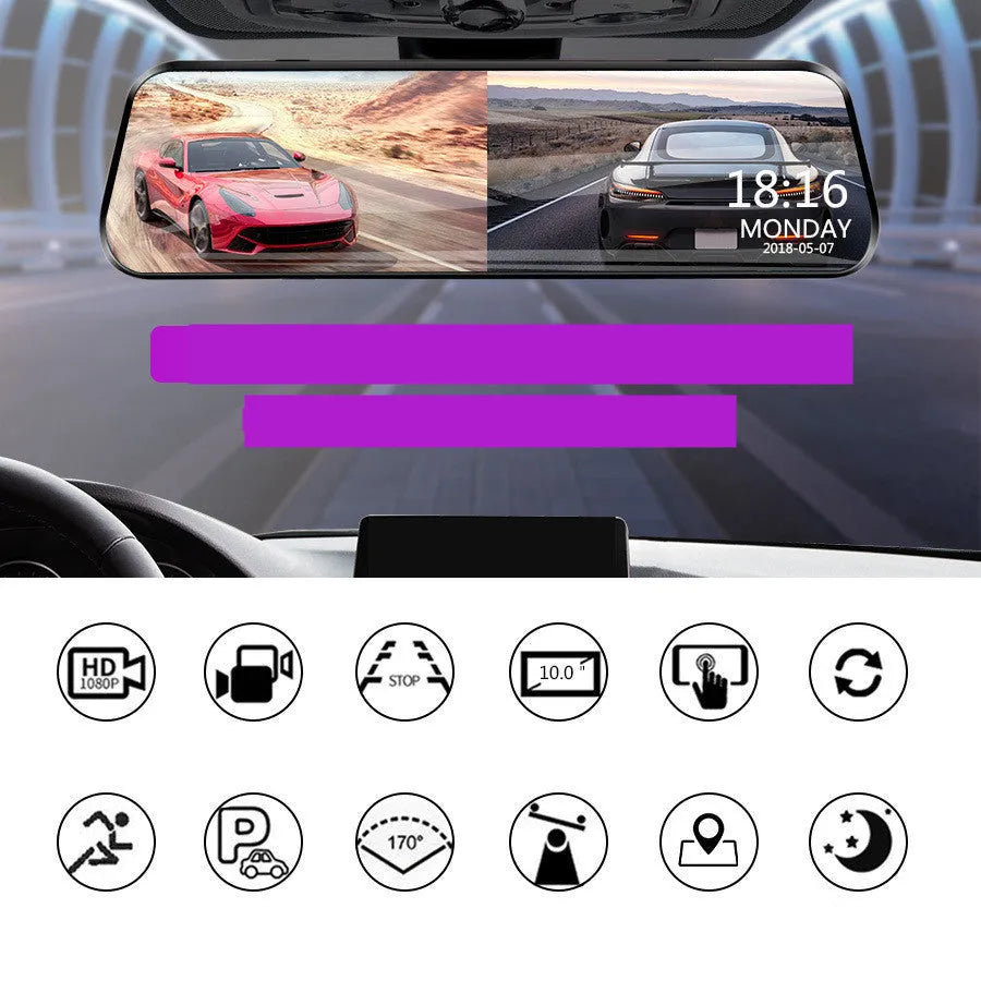 10 inch HD rearview mirror driving recorder with 170° wide angle 12MP camera in black