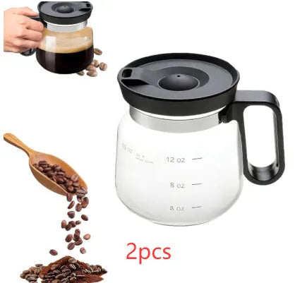 Black 16 oz borosilicate glass coffee cup coffee pot style on table