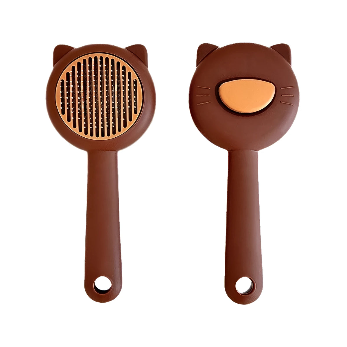 Self-cleaning cat comb with stainless steel needles and PP handle in white, with coffee, green, pink colour options, 8x19.5 cm