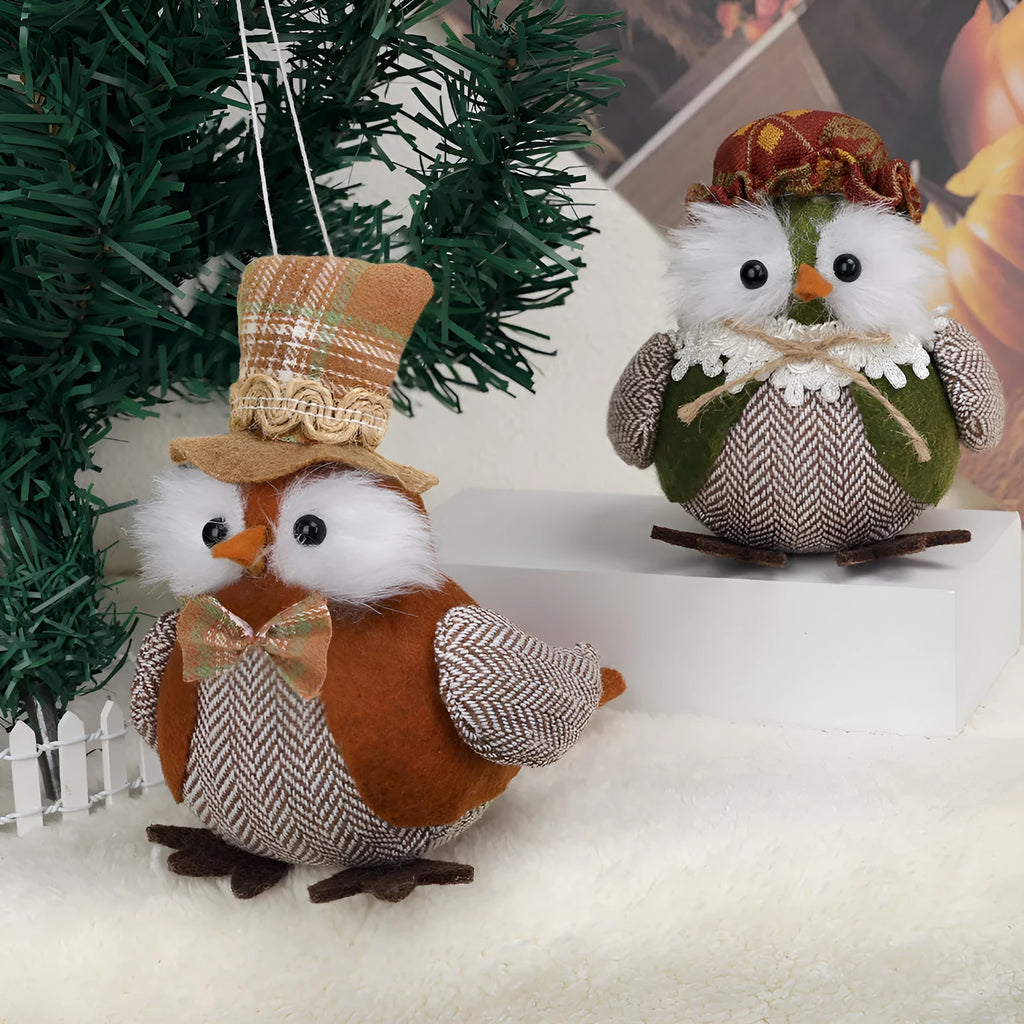 Orange and green owl harvest bird pendant ornament for Thanksgiving window or desktop decoration