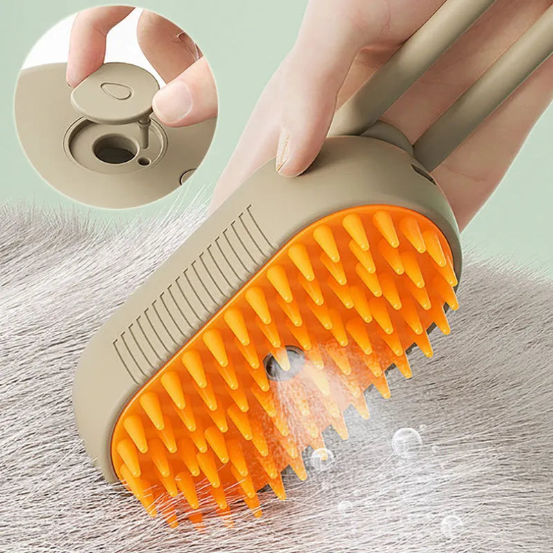 Porcelain White 3-in-1 Electric Steam Pet Brush with silicone bristles and USB charging port